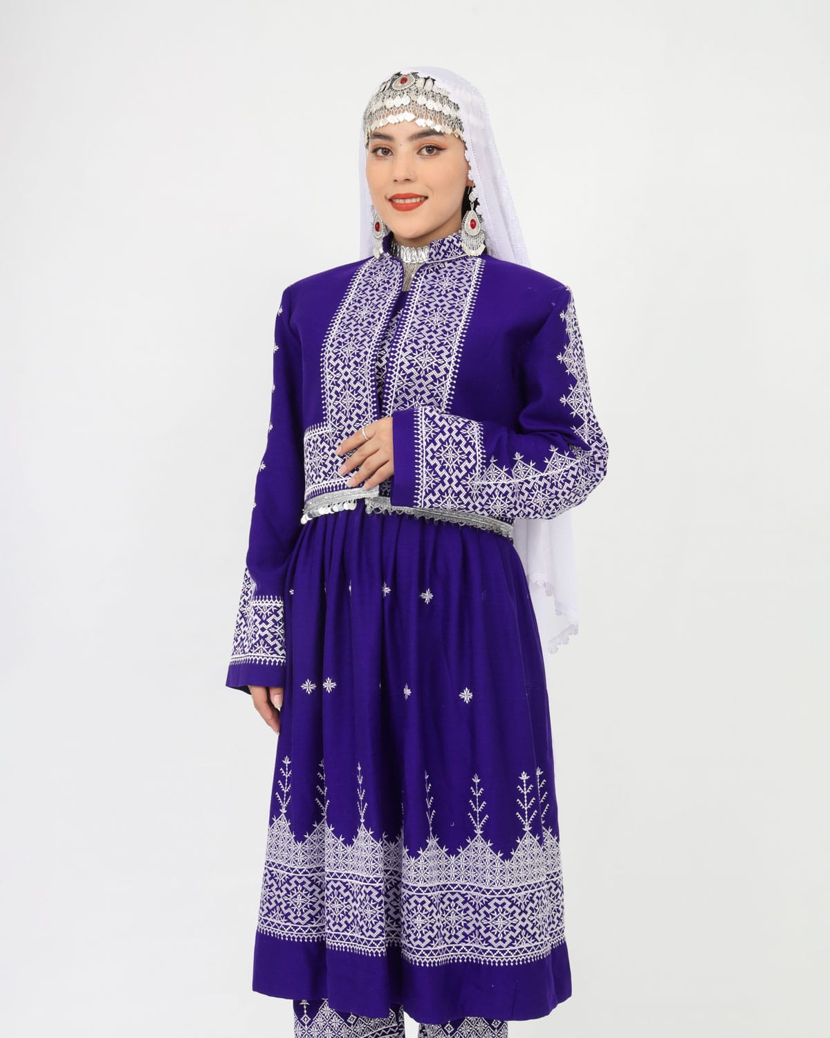 Hazaragi Dress with Waistcoat & Embroidered Shawl – Purple Cotton