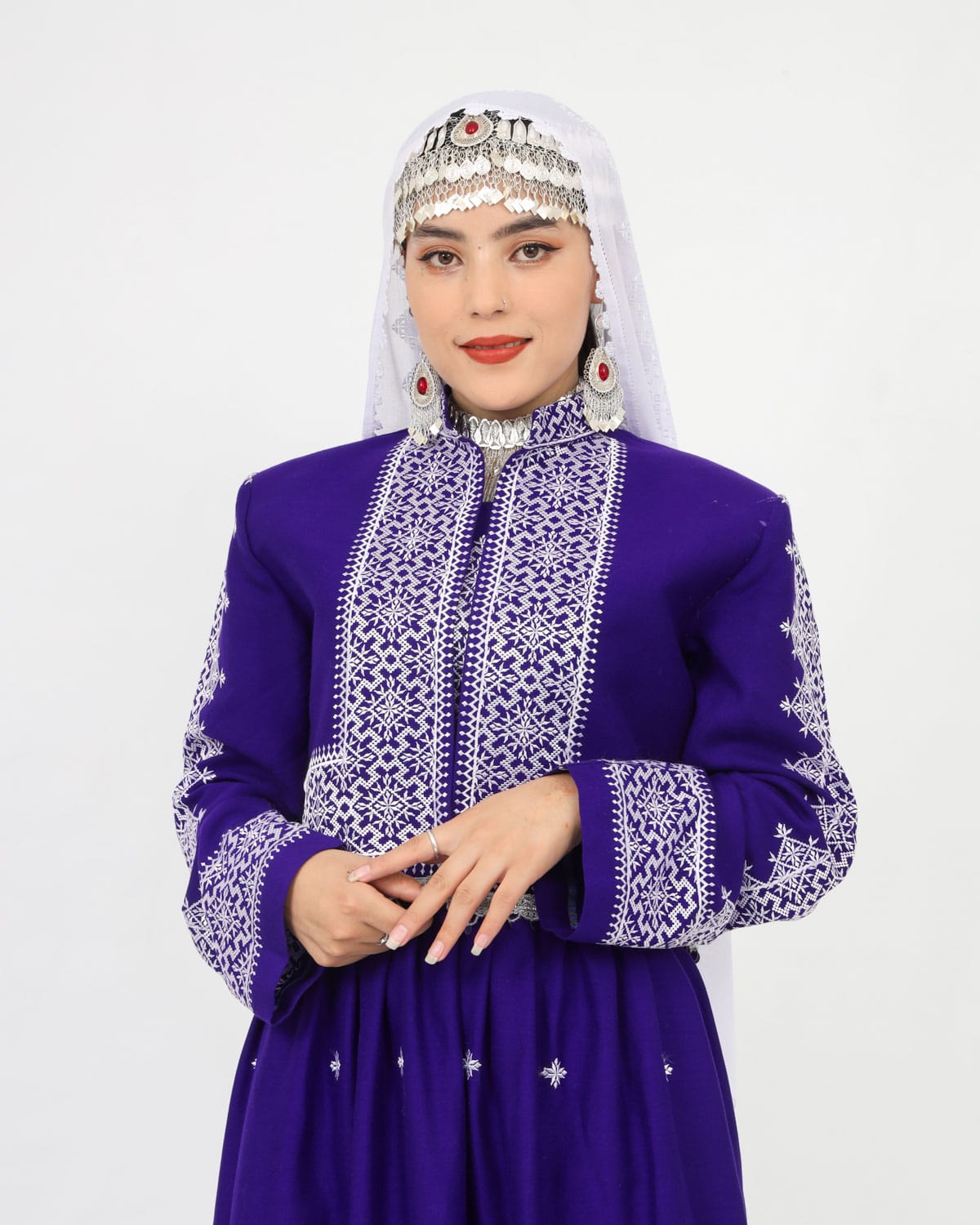 Hazaragi Dress with Waistcoat & Embroidered Shawl – Purple Cotton