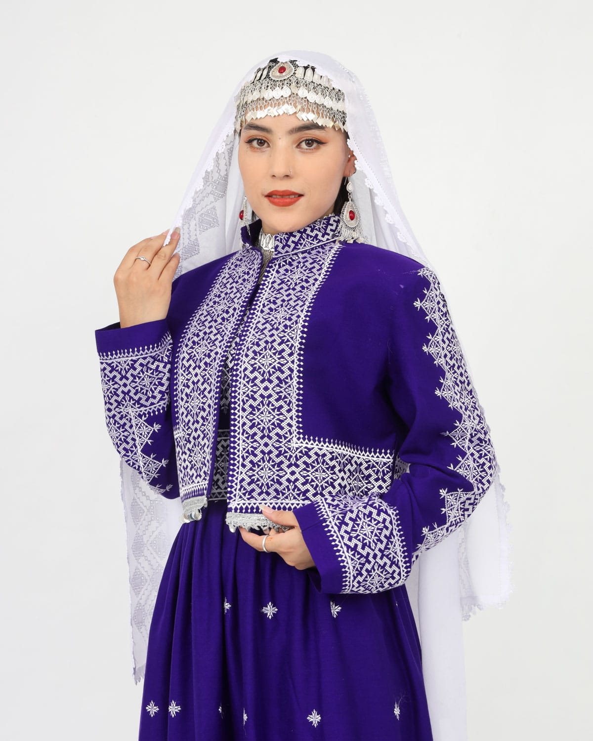 Hazaragi Dress with Waistcoat & Embroidered Shawl – Purple Cotton