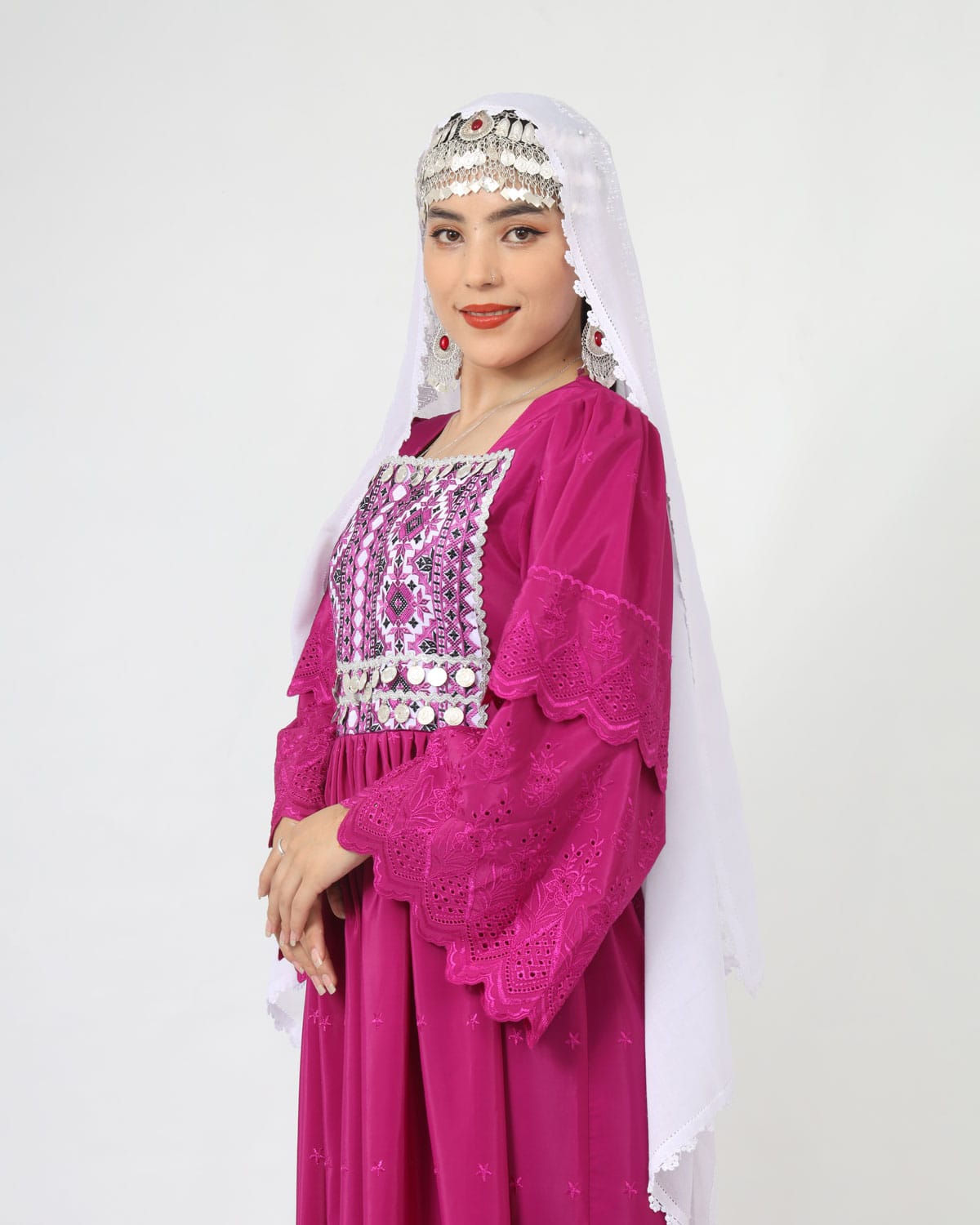 Hazaragi Design Pink Dress with Embroidered Shawl – Crepe Fabric