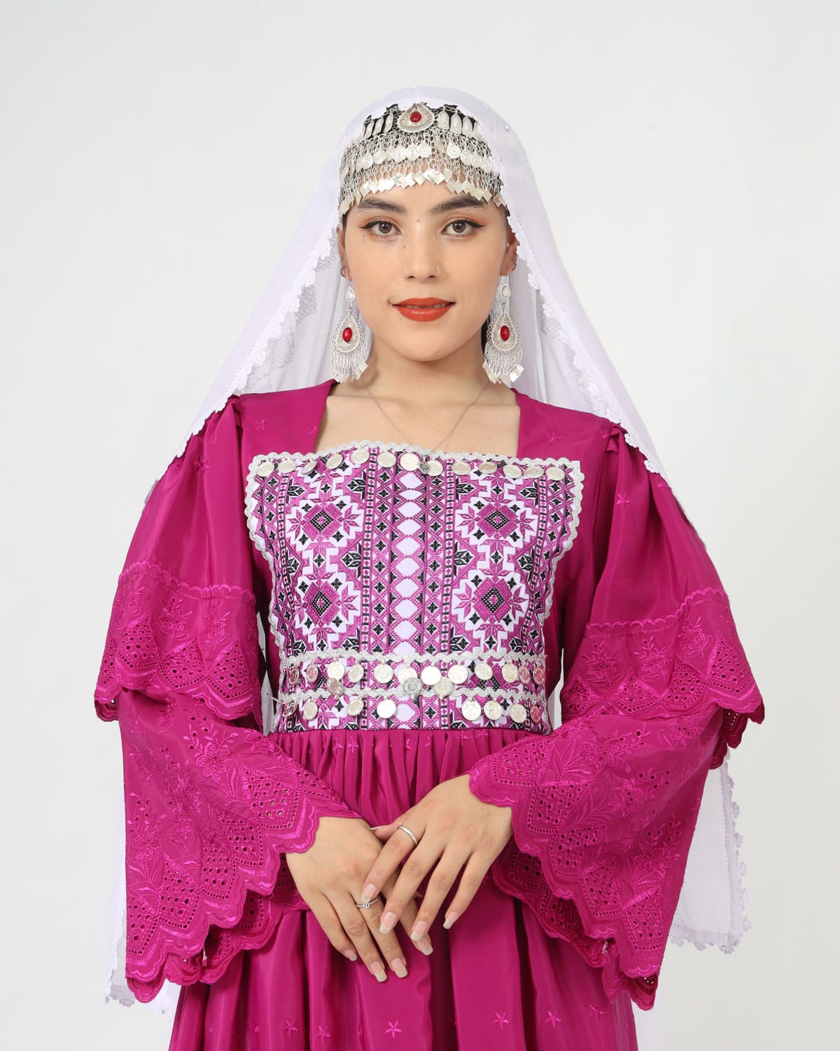 Hazaragi Design Pink Dress with Embroidered Shawl – Crepe Fabric