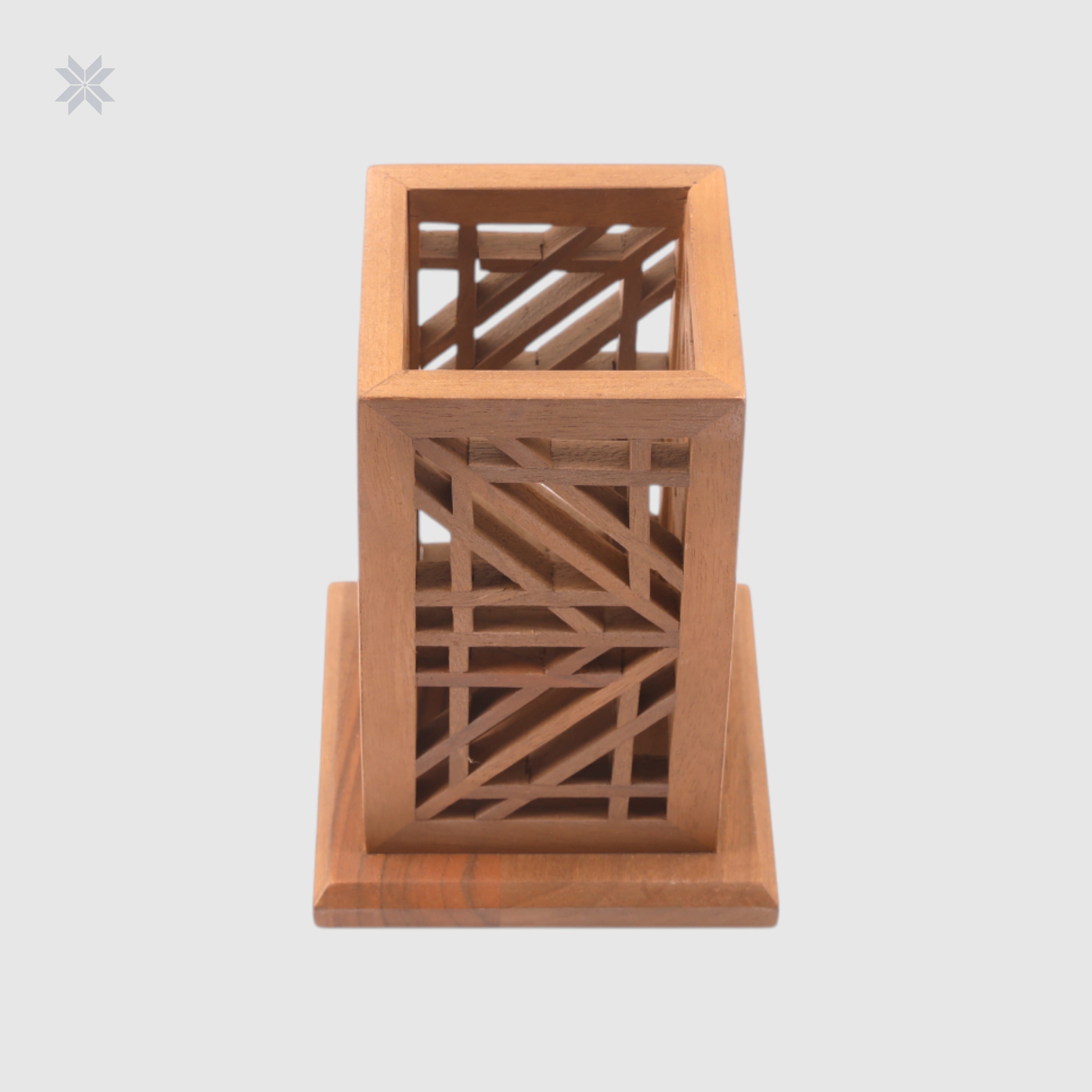 Handcrafted Wooden Pen Holder with Lattice Design