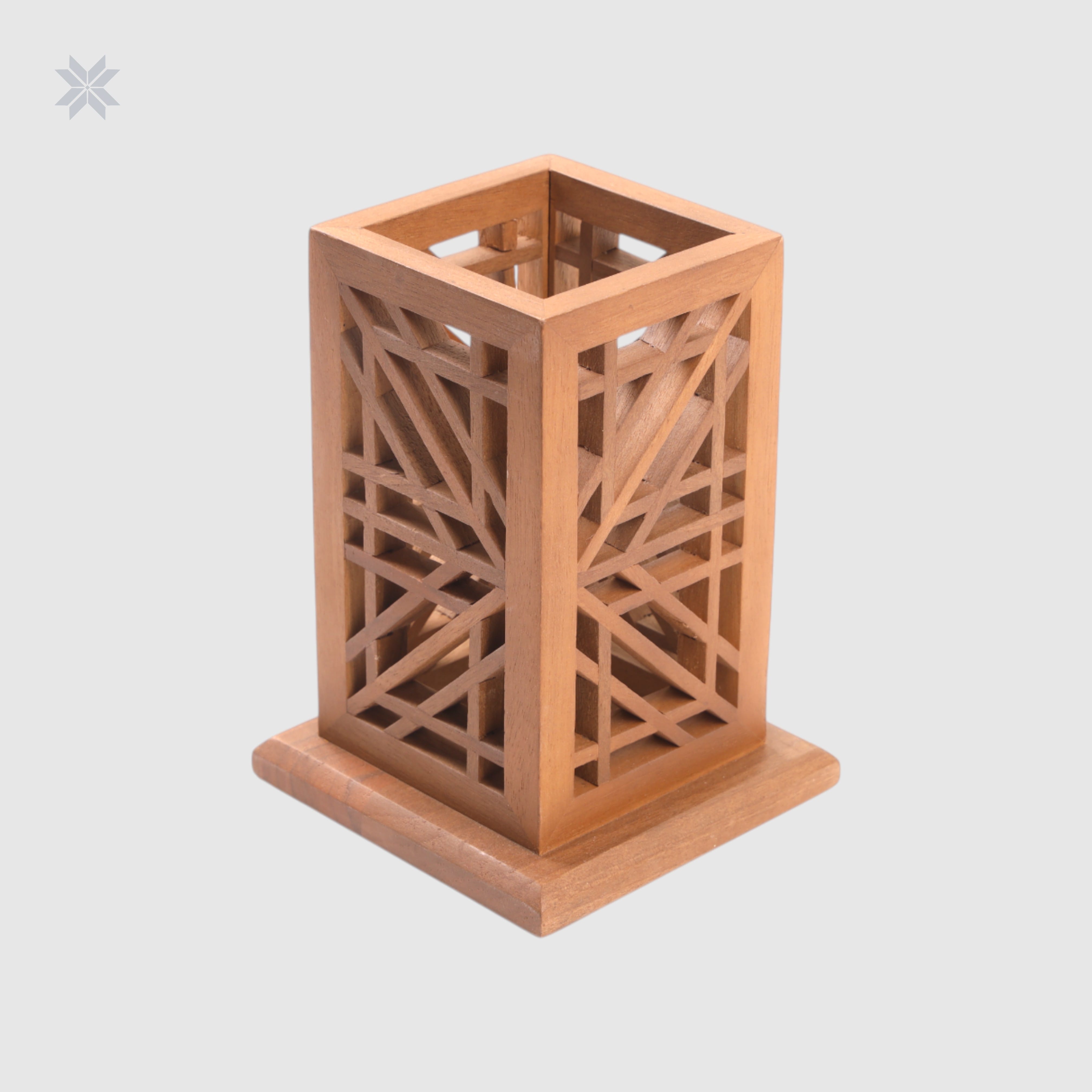 Handcrafted Wooden Pen Holder with Lattice Design