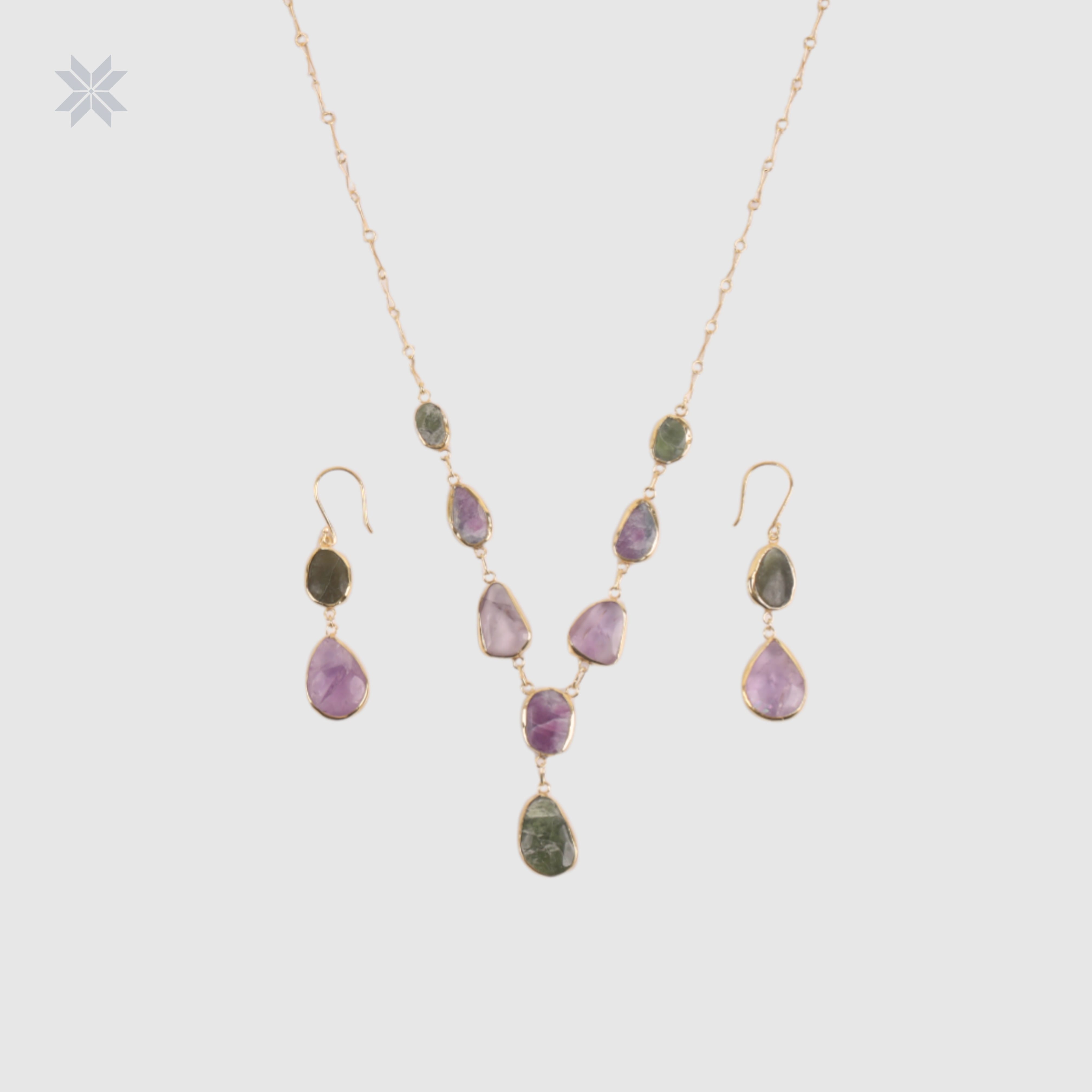 Handmade Minimal Gemstone Women Jewelry Set Ruby & Peridot