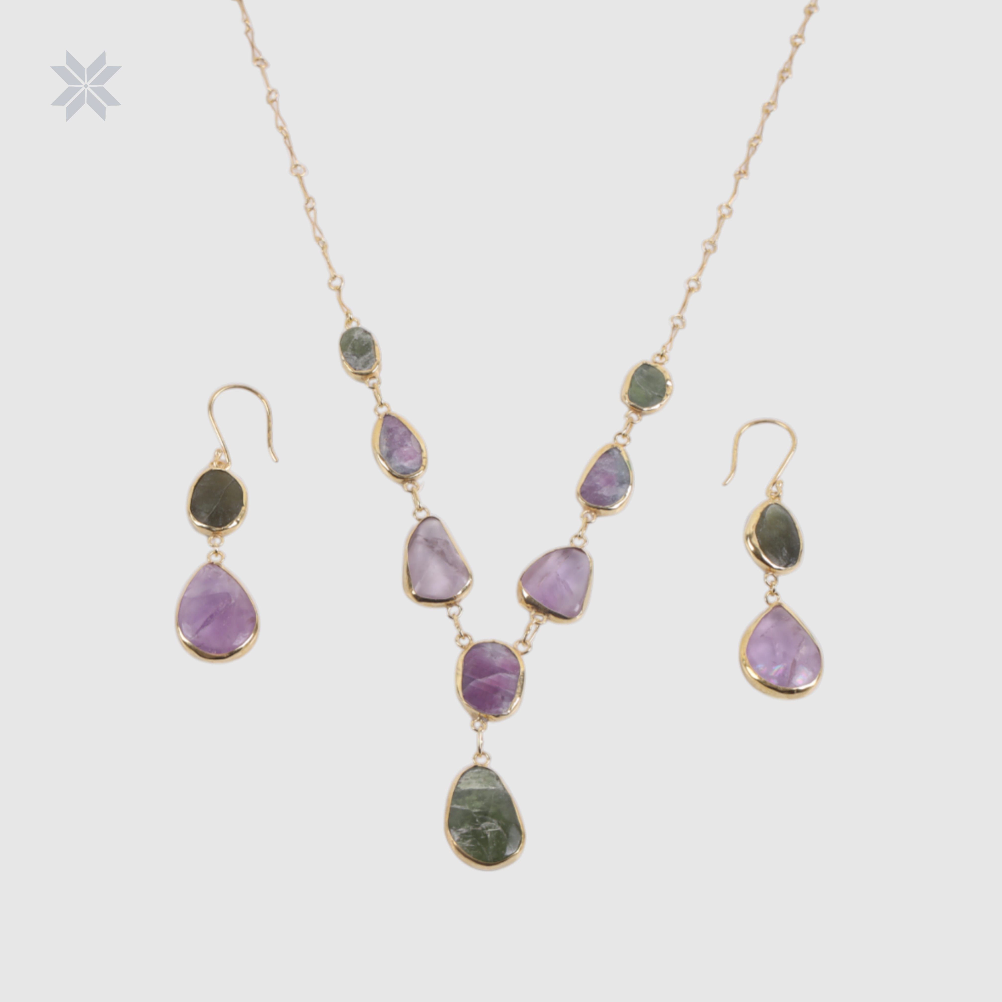 Handmade Minimal Gemstone Women Jewelry Set Ruby & Peridot