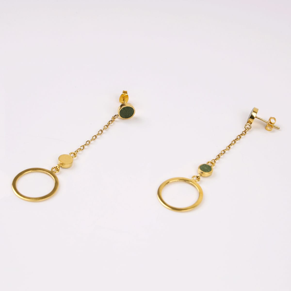Chain Hoop Earrings with Bamyan Turquoise and Gold-Plated Brass