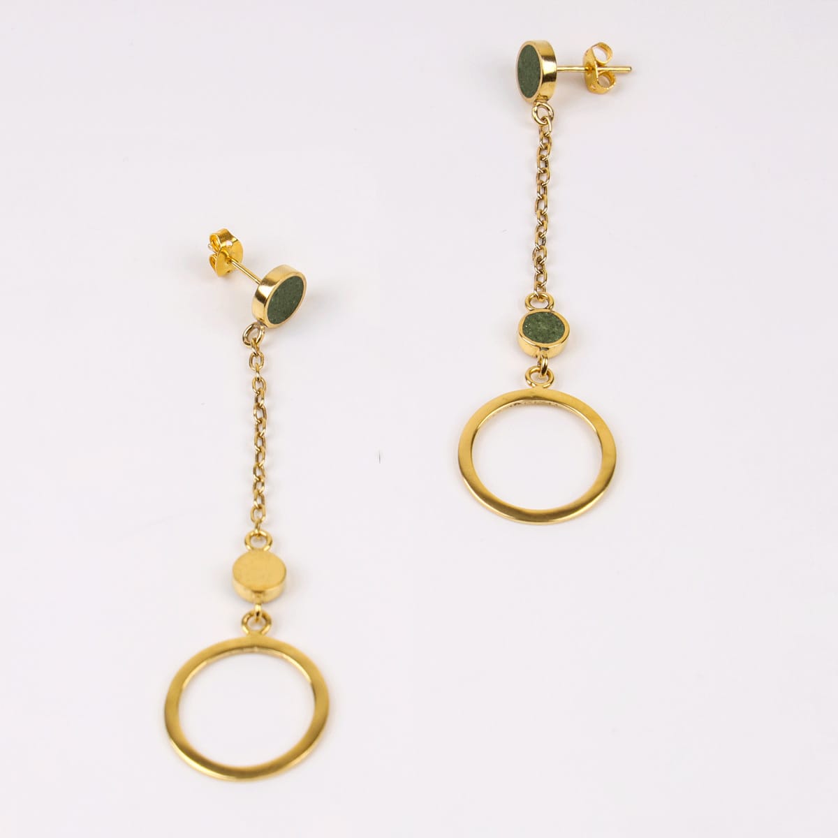 Chain Hoop Earrings with Bamyan Turquoise and Gold-Plated Brass