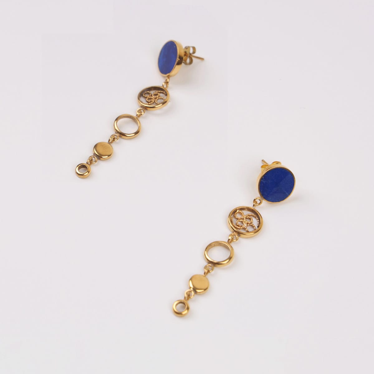 Circle Harmony Lapis Lazuli Earrings with Gold-Plated Brass