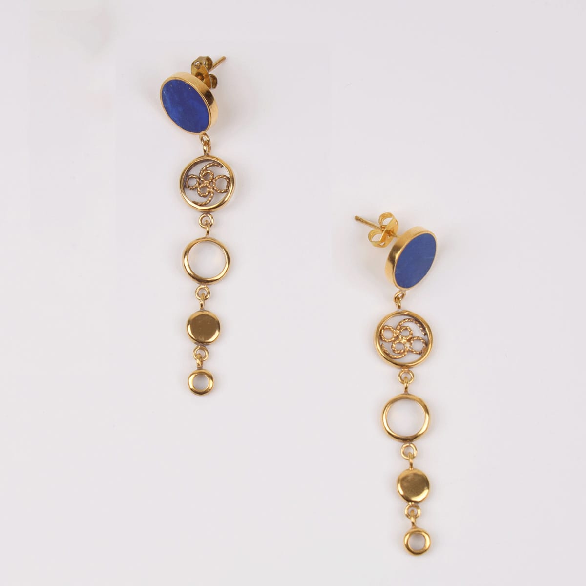 Circle Harmony Lapis Lazuli Earrings with Gold-Plated Brass