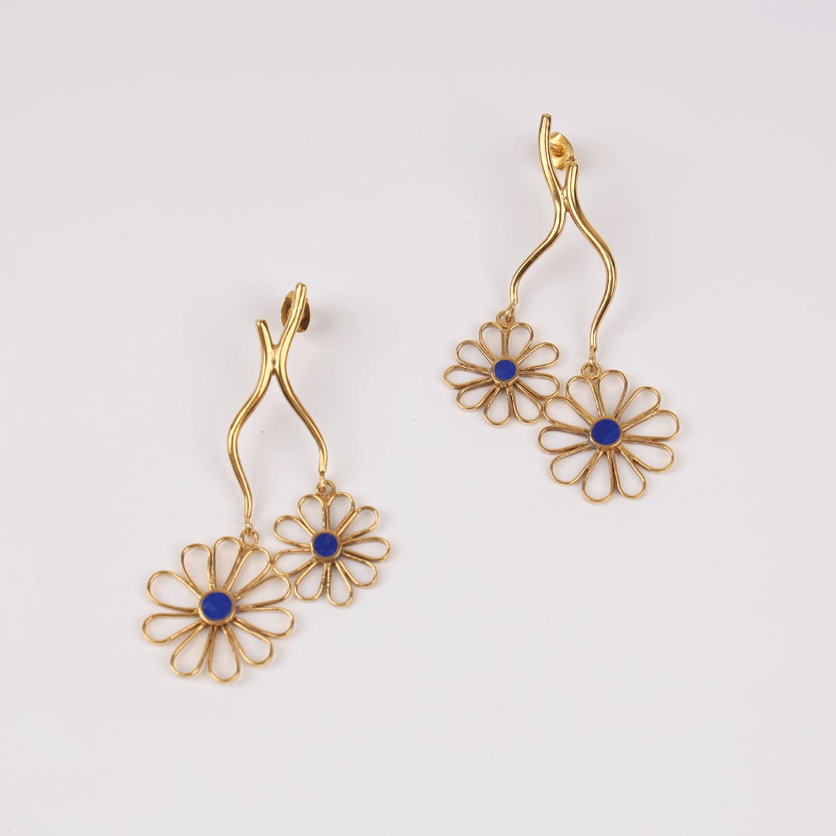 Sunflower Lapis Lazuli Earrings with Gold-Plated Brass