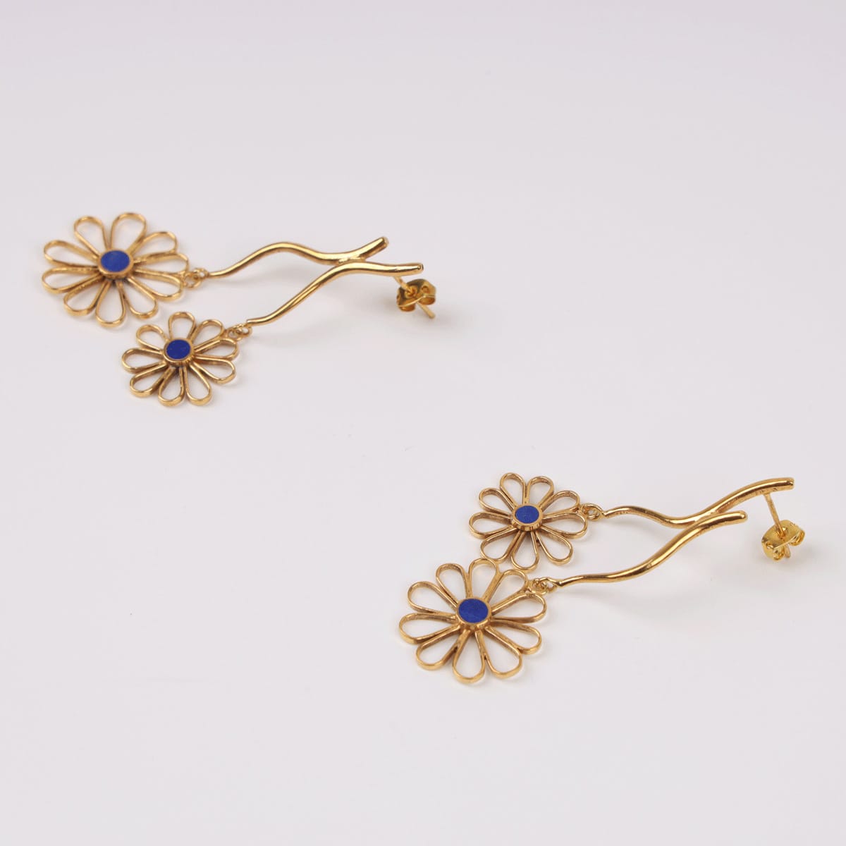 Sunflower Lapis Lazuli Earrings with Gold-Plated Brass