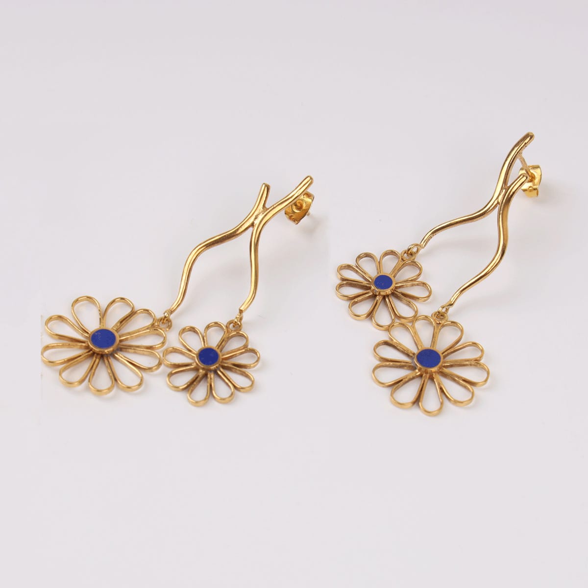 Sunflower Lapis Lazuli Earrings with Gold-Plated Brass
