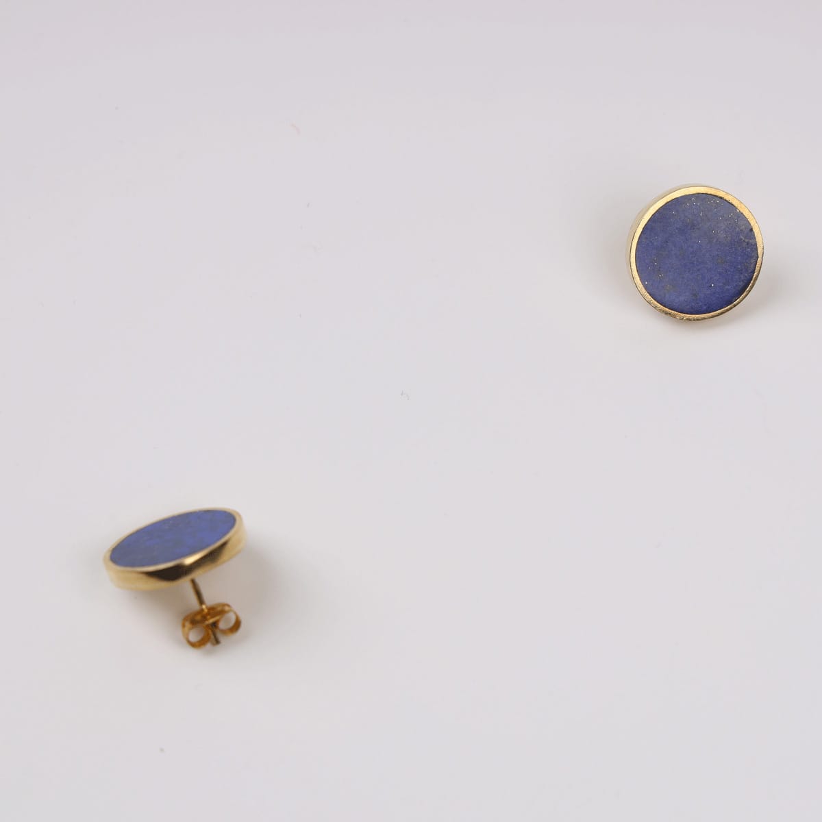 Solar Pad Lapis Lazuli Earrings Gold-Plated Brass, Stud Earrings