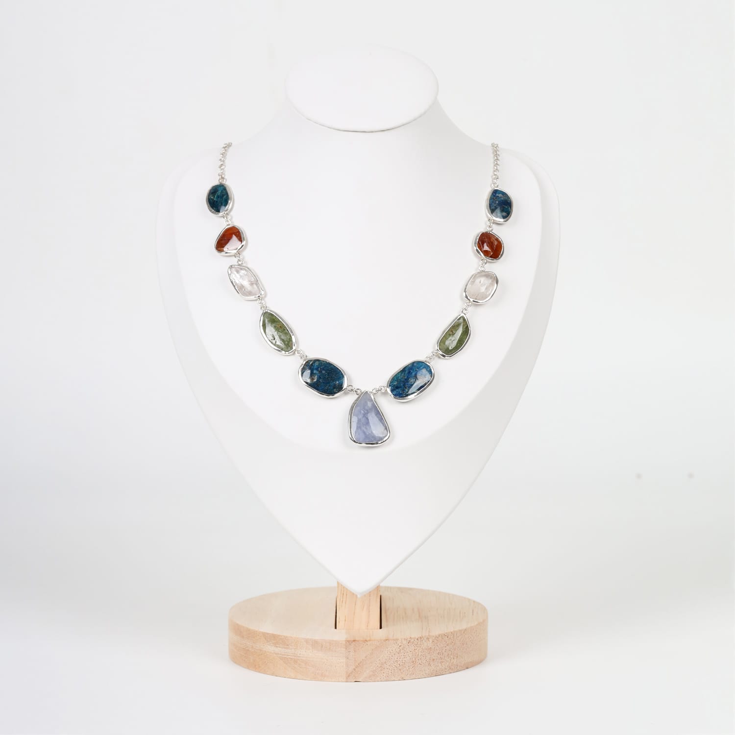 Aurora Gems Pendant with Kunzite, Afghanite, Peridot, and Acmite in Silver