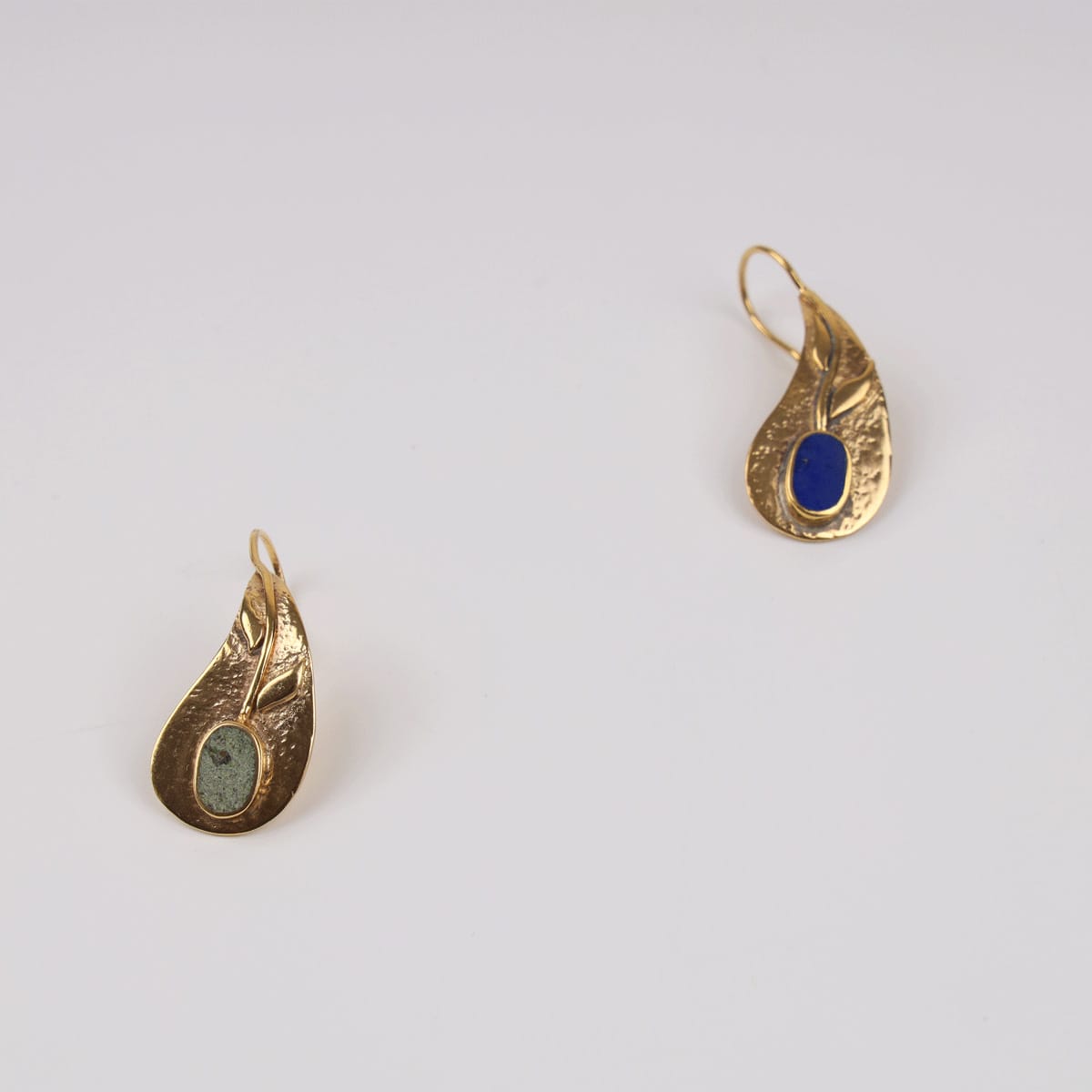 Twist Earrings with Lapis Lazuli and Bamyan Turquoise in Brass