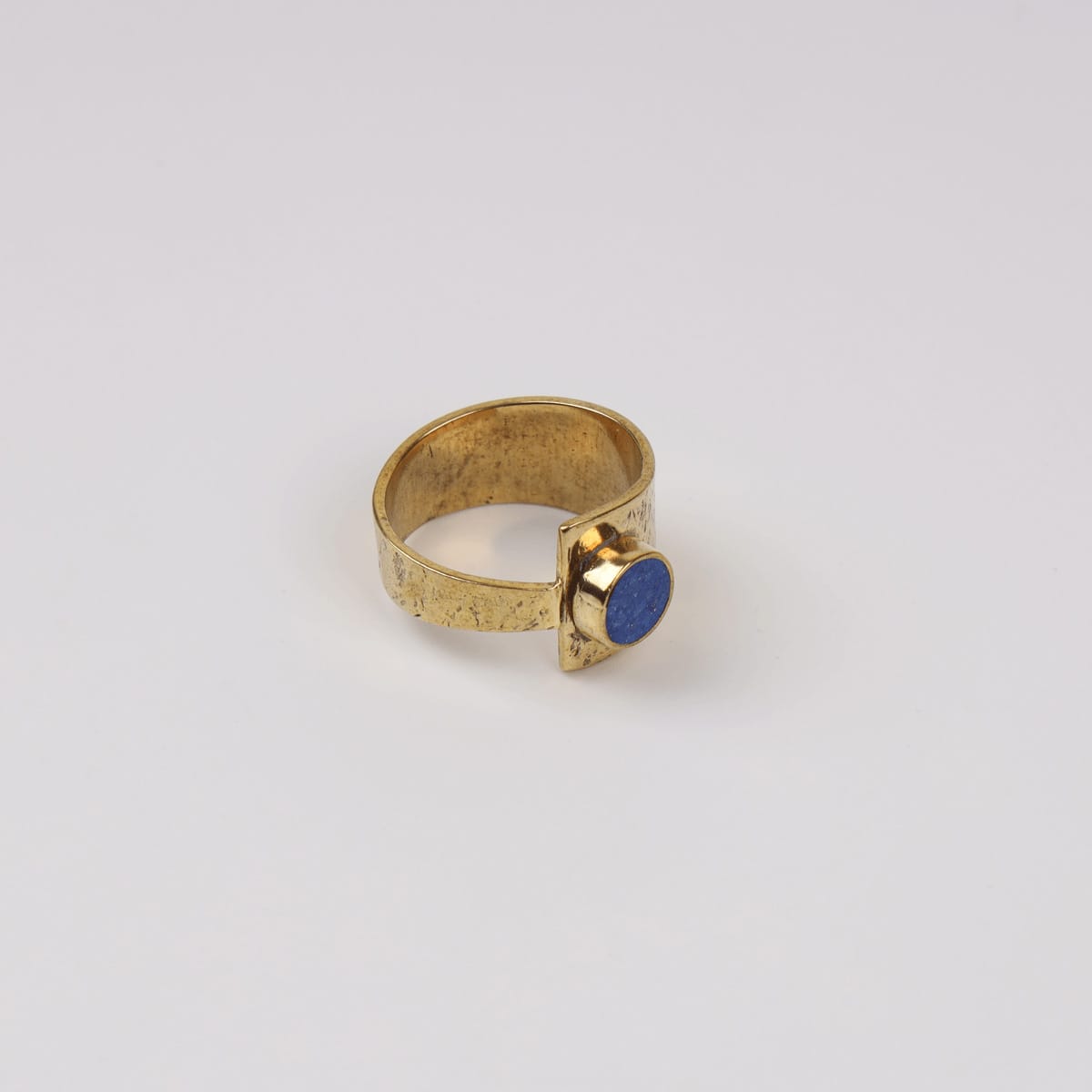 Unique Ring with Lapis Lazuli and Gold-Plated Brass