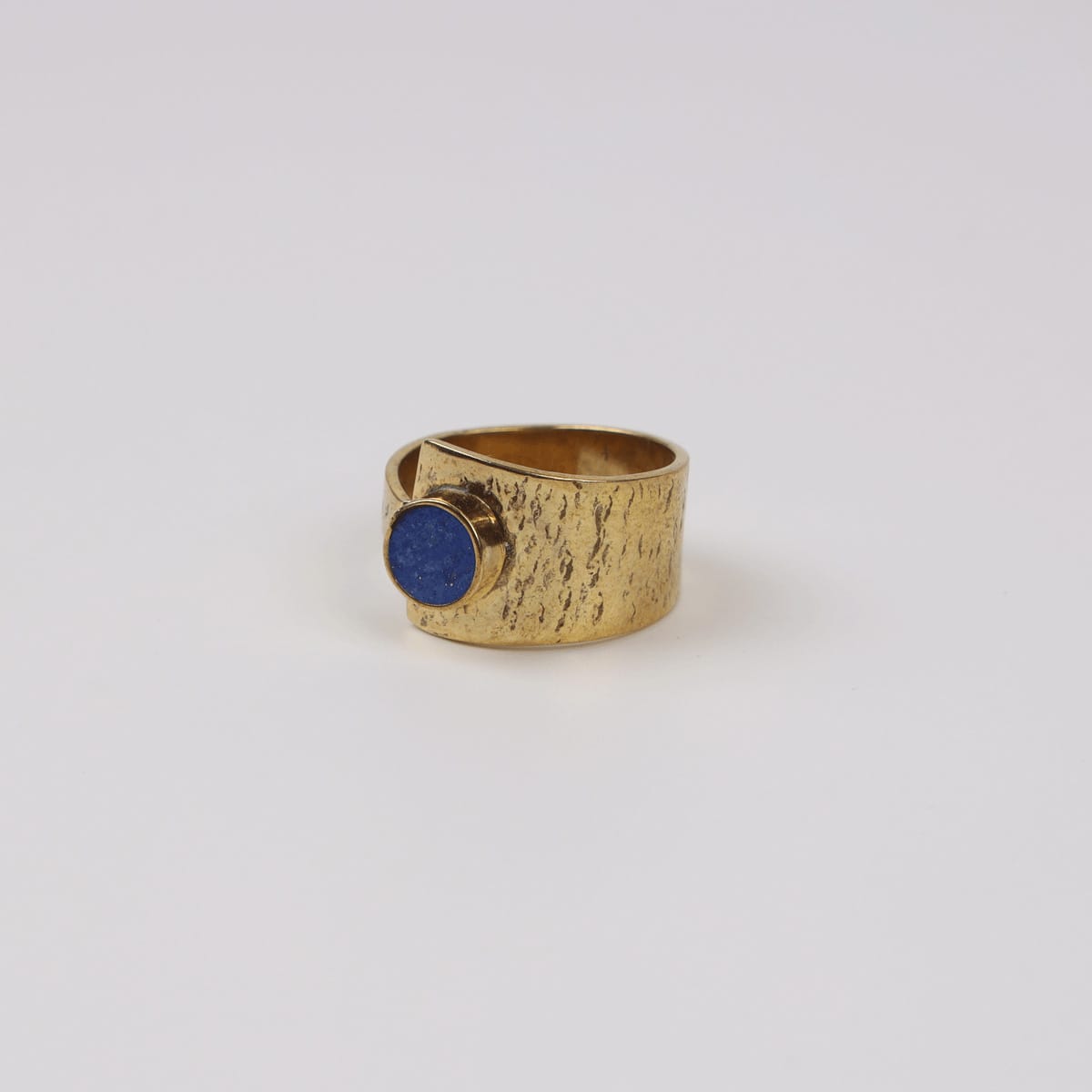 Unique Ring with Lapis Lazuli and Gold-Plated Brass