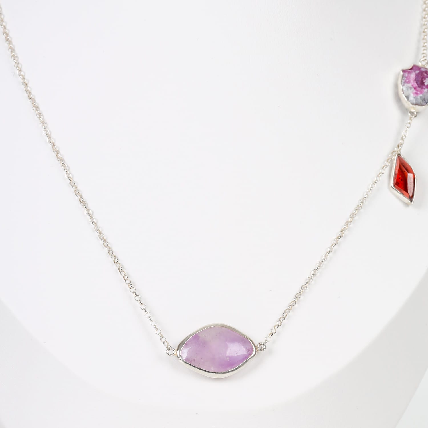 Necklace with Amethyst, Jagdalek Ruby, and Garnet in Sterling Silver