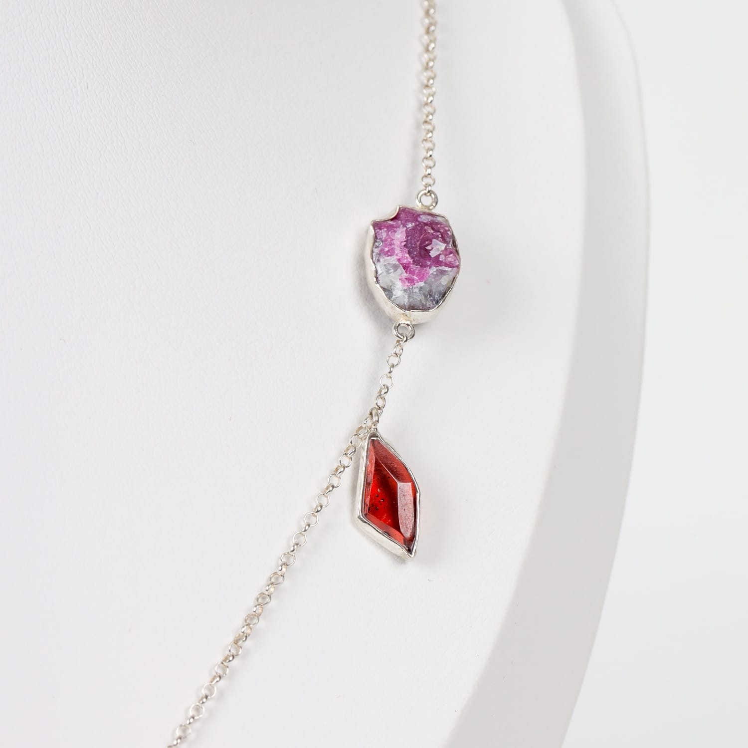 Necklace with Amethyst, Jagdalek Ruby, and Garnet in Sterling Silver
