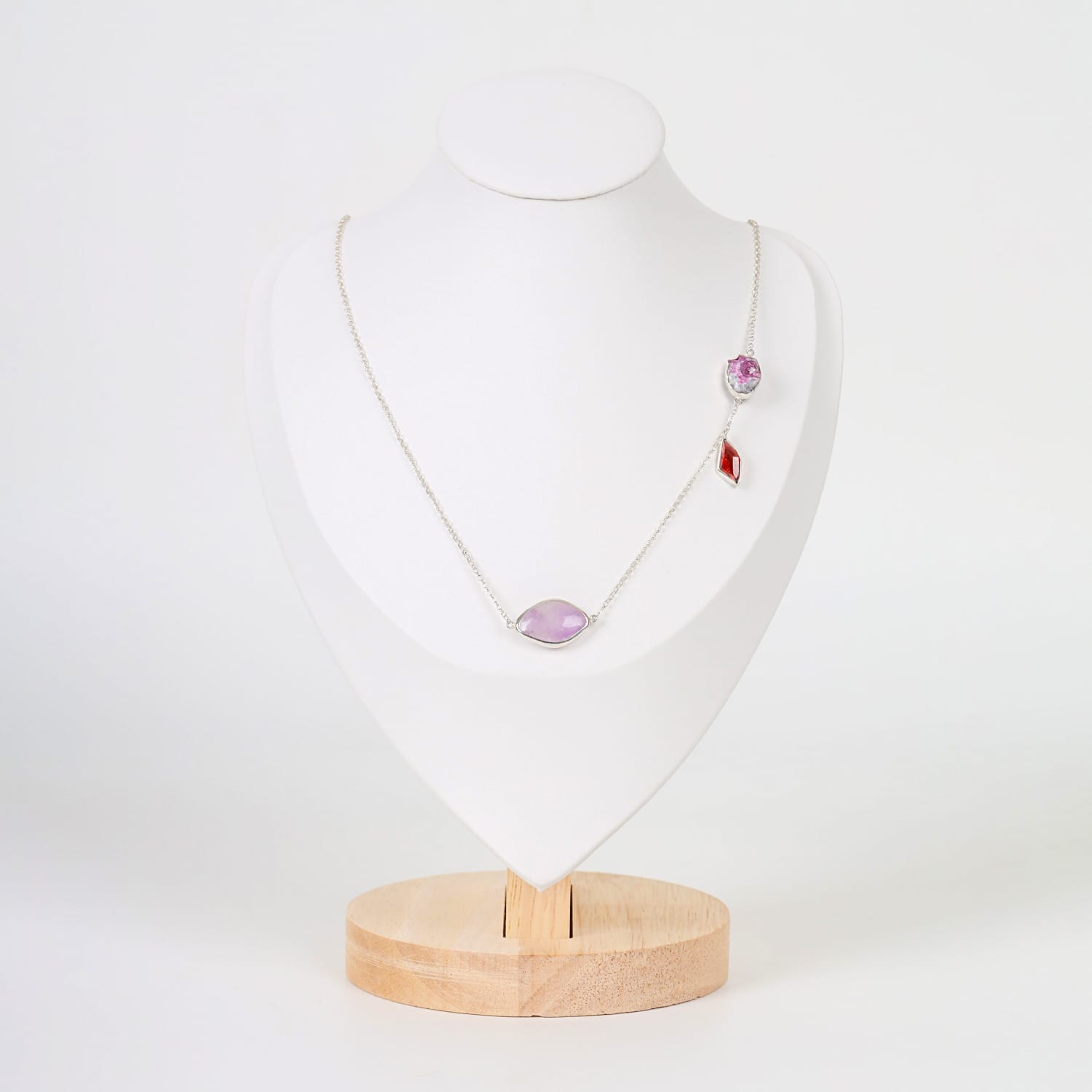 Necklace with Amethyst, Jagdalek Ruby, and Garnet in Sterling Silver