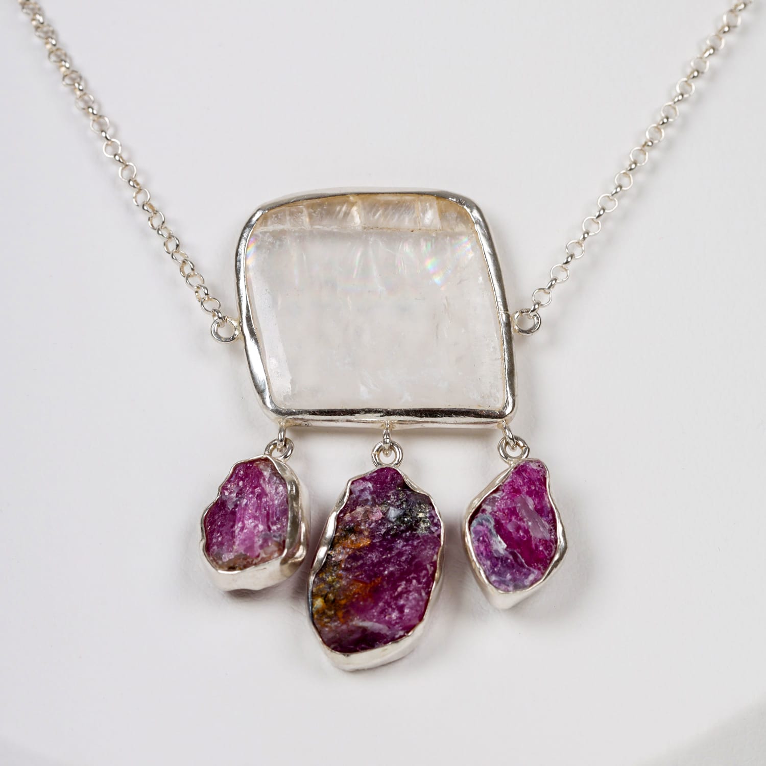 Pure Stones Necklace Kunzite and Ruby in Sterling Silver