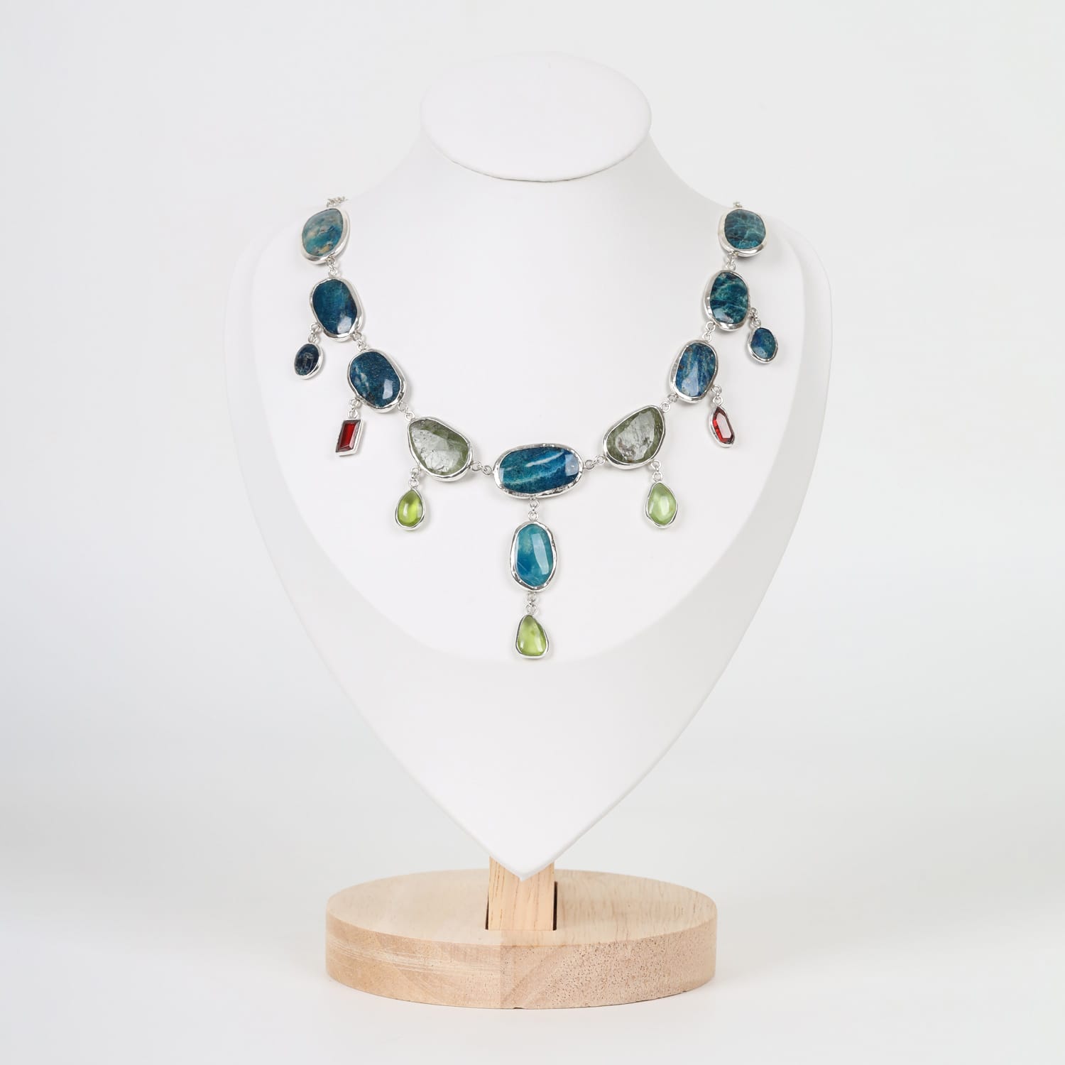 Rainbow Stones Necklace Garnet, Afghanite, and Peridot in Sterling Silver
