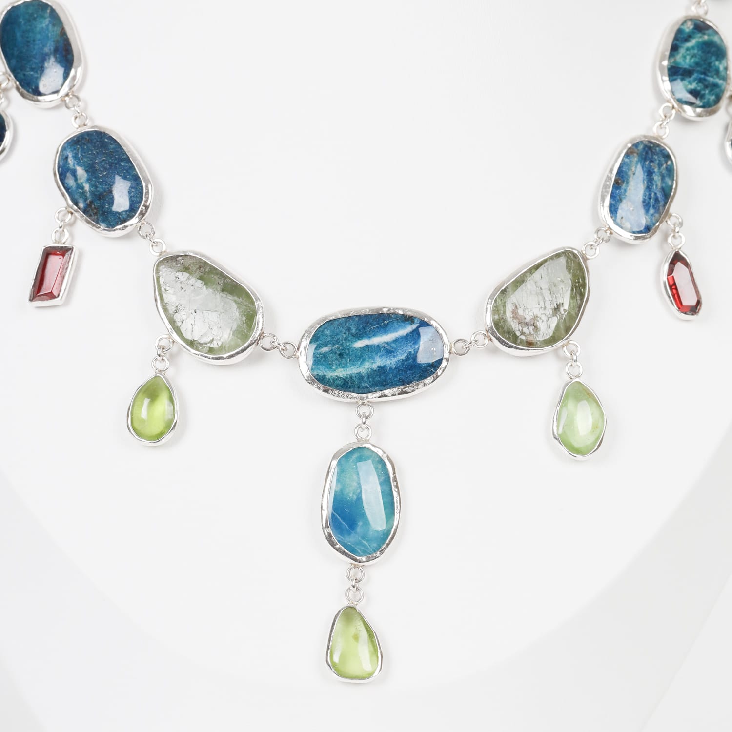 Rainbow Stones Necklace Garnet, Afghanite, and Peridot in Sterling Silver