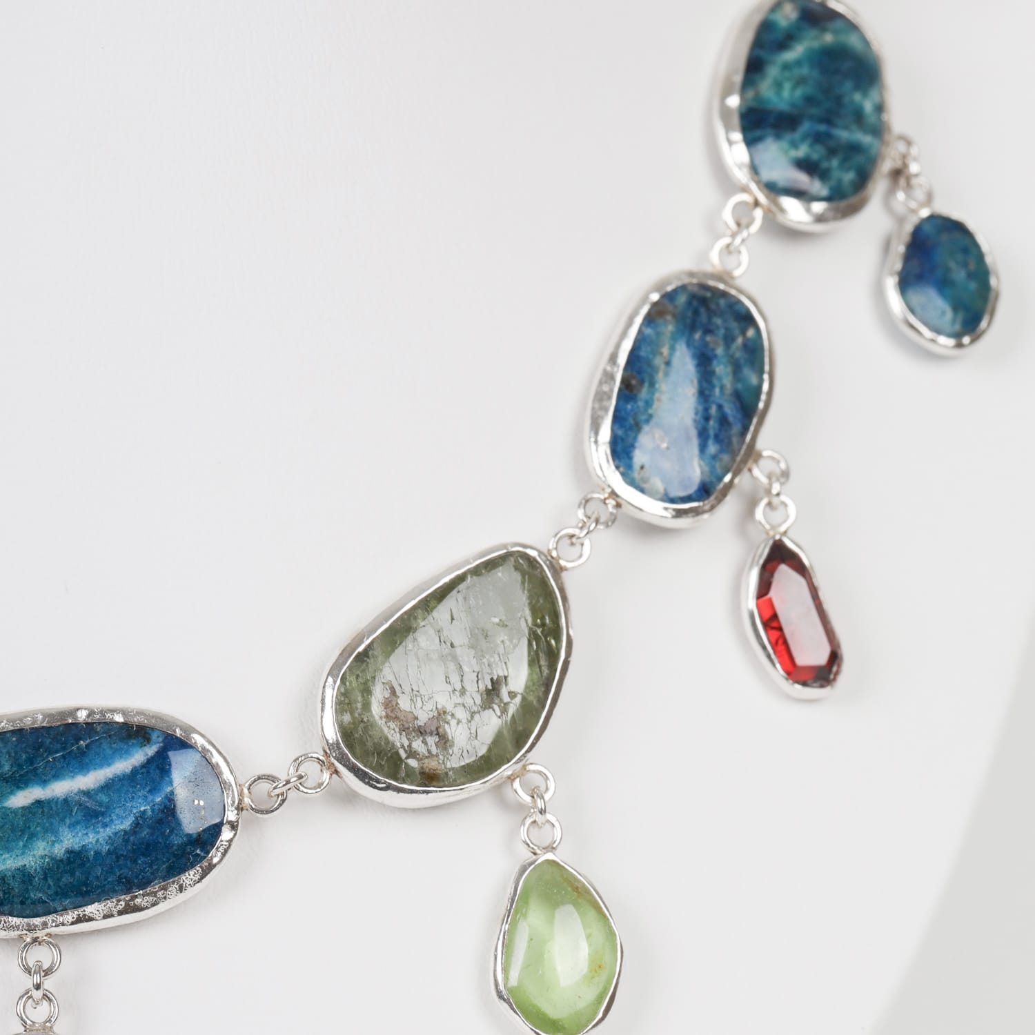 Rainbow Stones Necklace Garnet, Afghanite, and Peridot in Sterling Silver