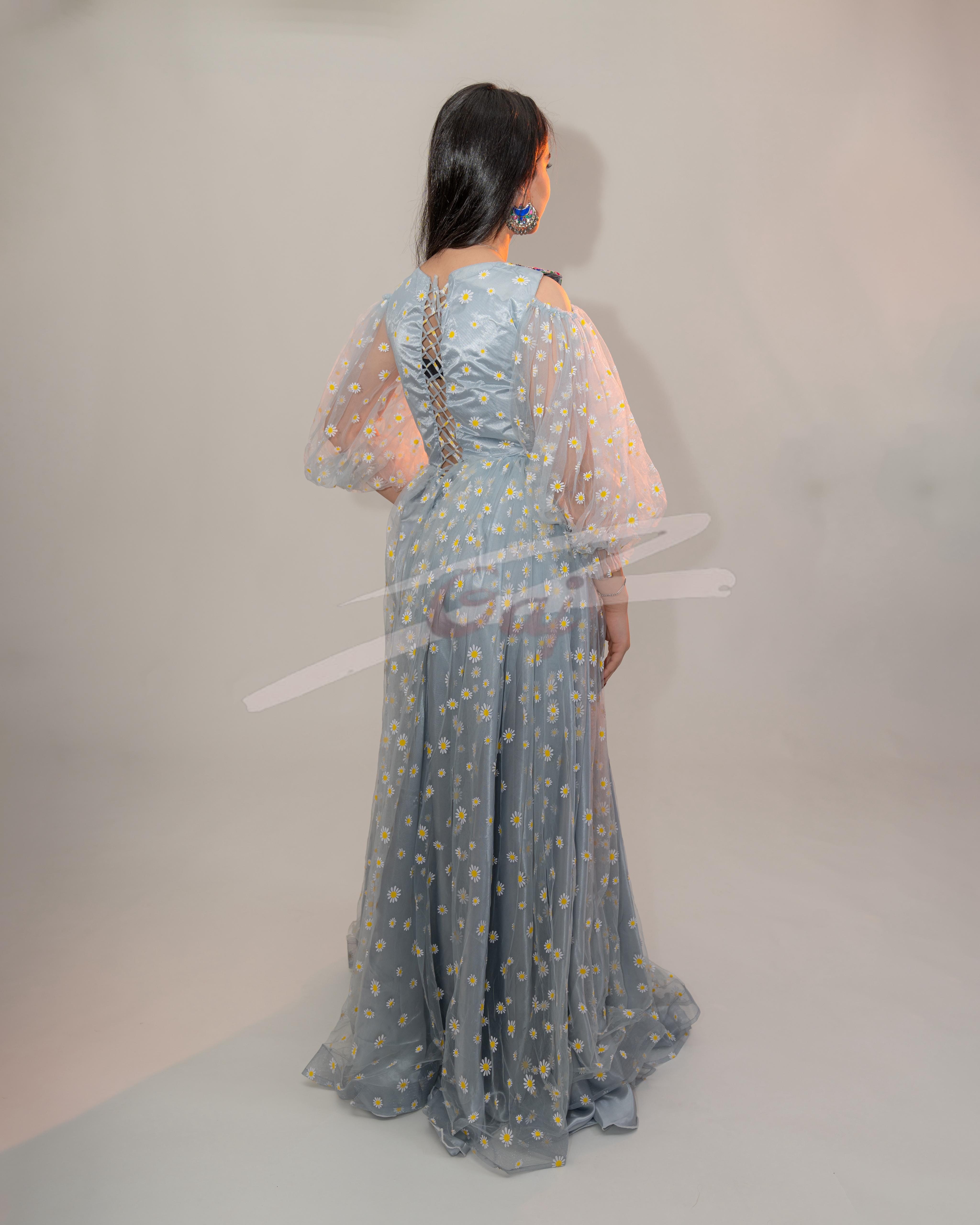 Elegant Jali Formal Women Dress Satin Jali Fabric