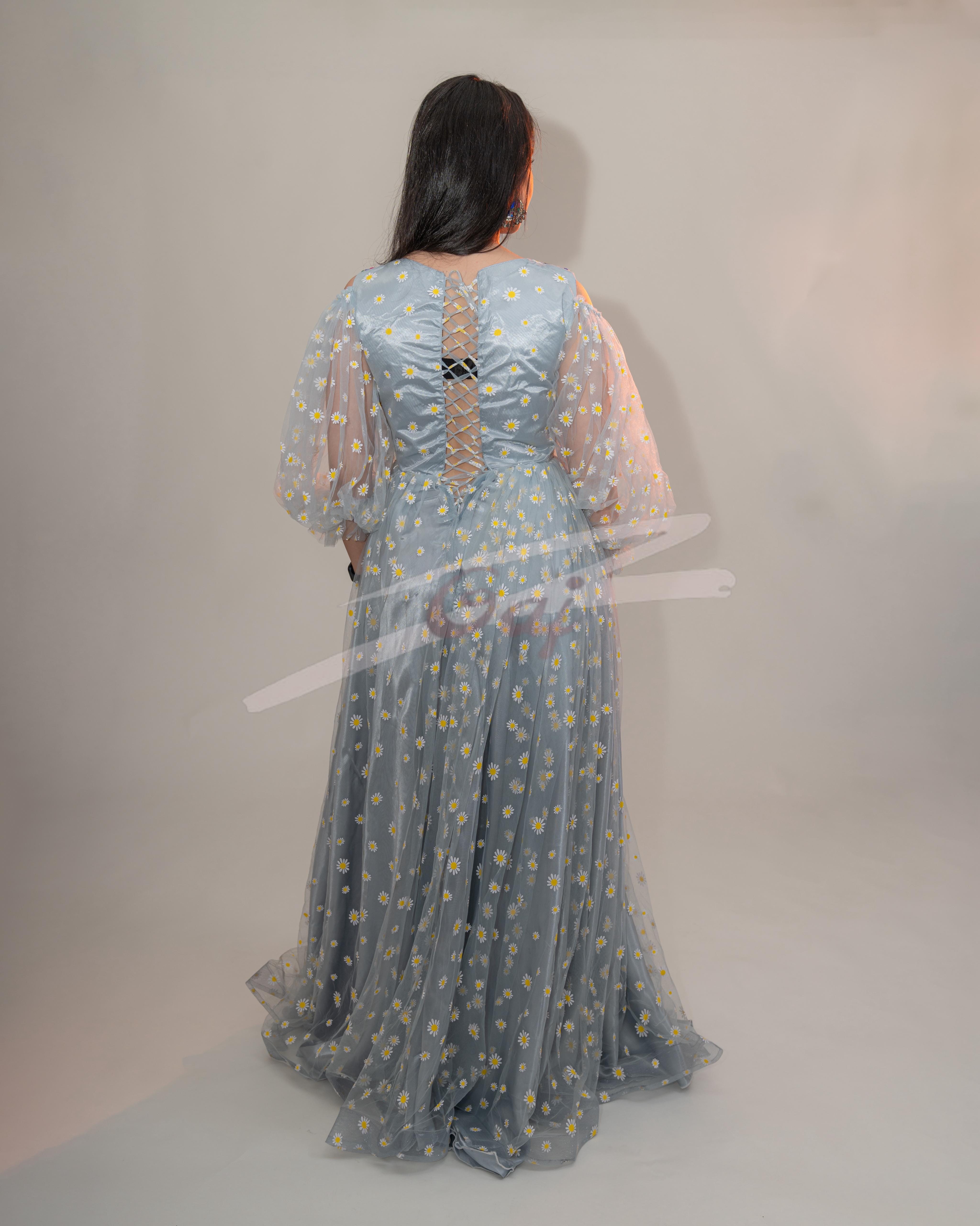 Elegant Jali Formal Women Dress Satin Jali Fabric