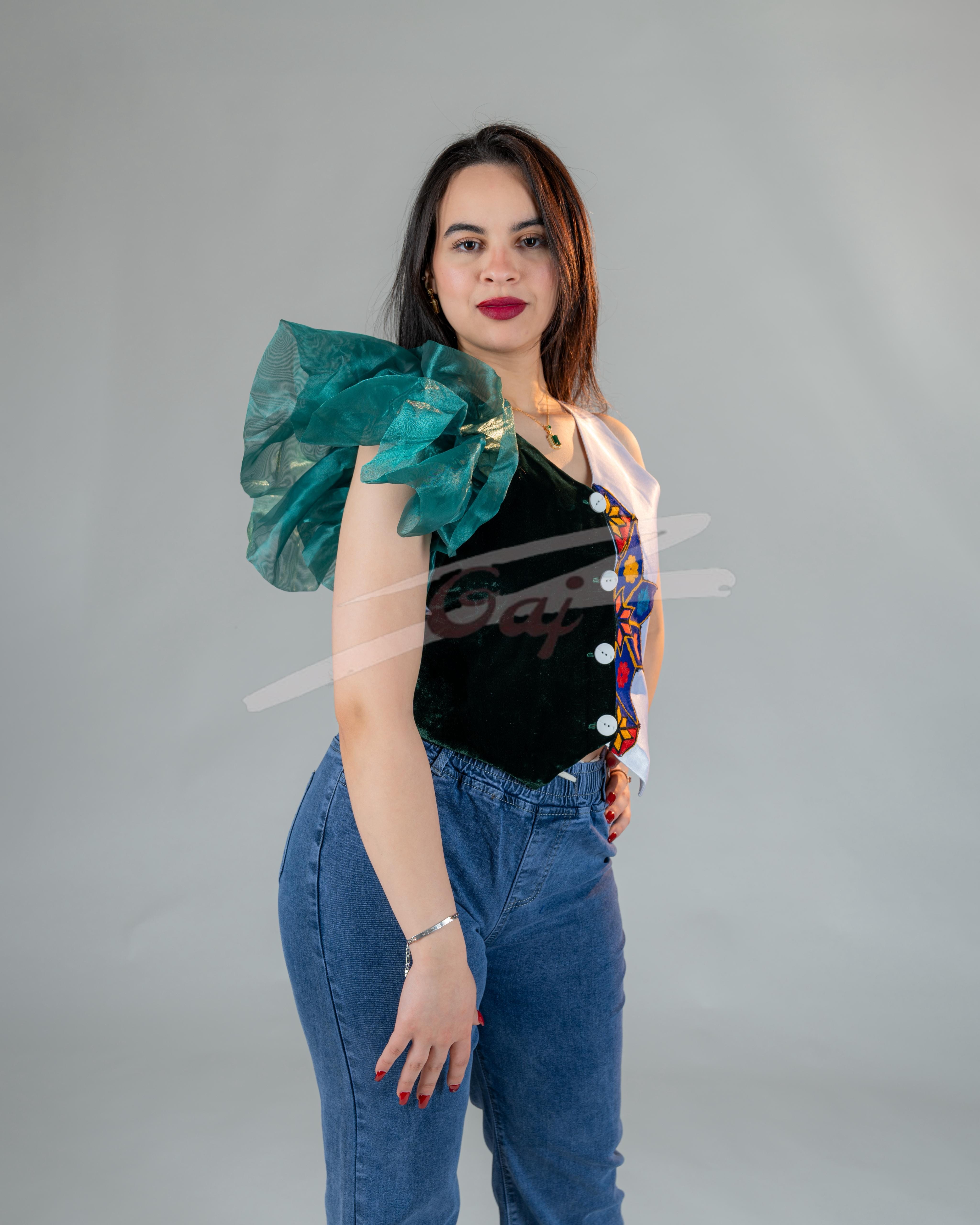Elegant Satin and Velvet Women Outfit