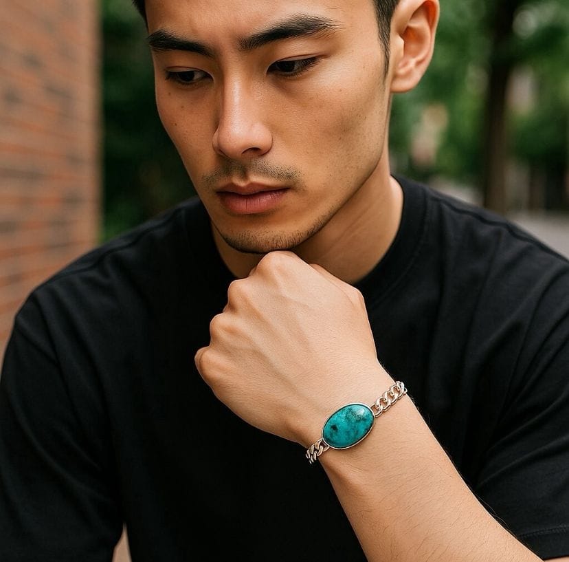 Turquoise Stone Bracelet Men, handmade bracelet
