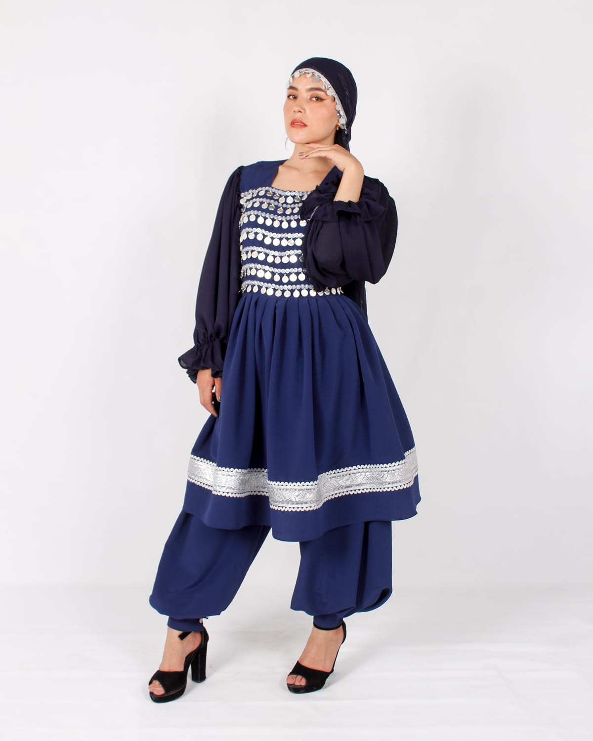 Navy Short Afghani Coin Dress