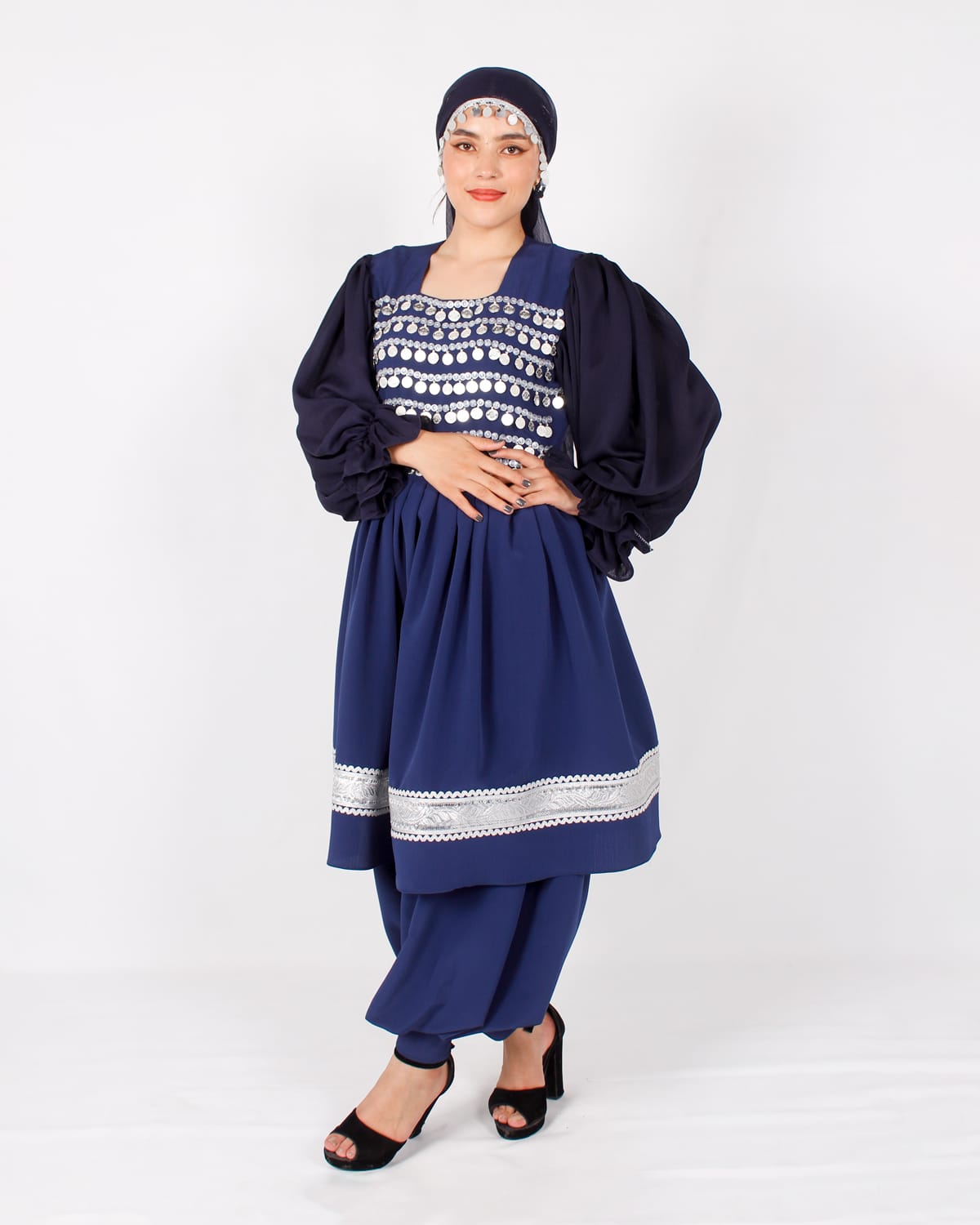 Navy Short Afghani Coin Dress