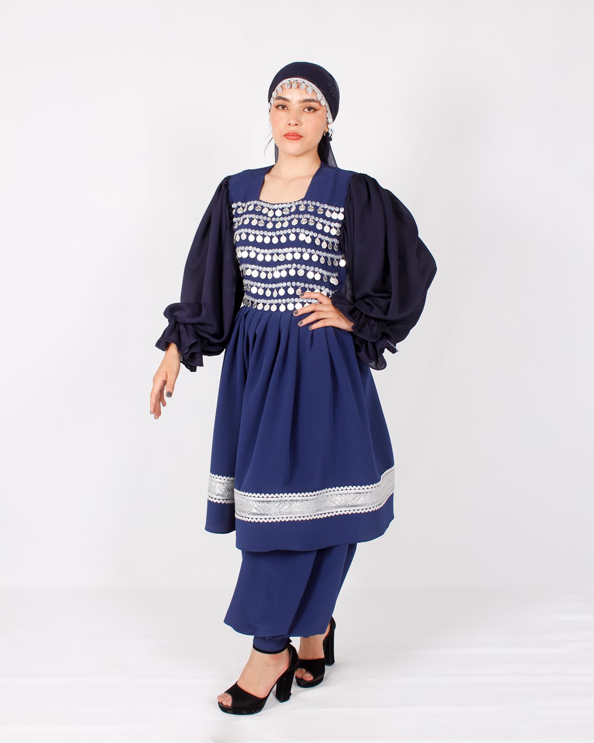 Navy Short Afghani Coin Dress