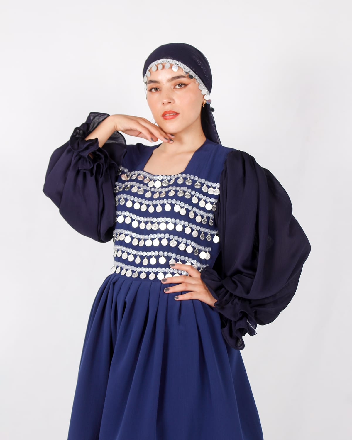 Navy Short Afghani Coin Dress