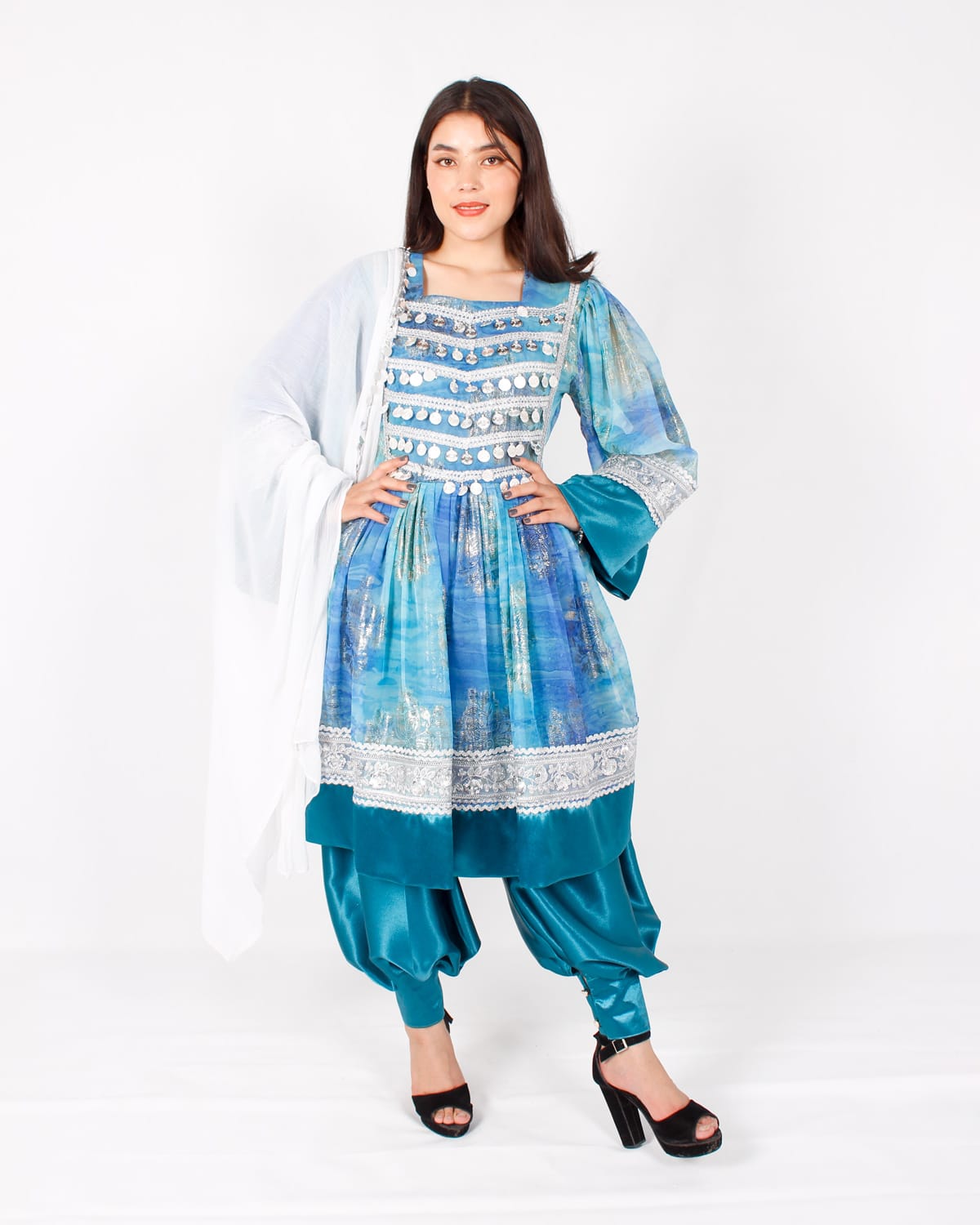 Blue Afghani Short Party Dress