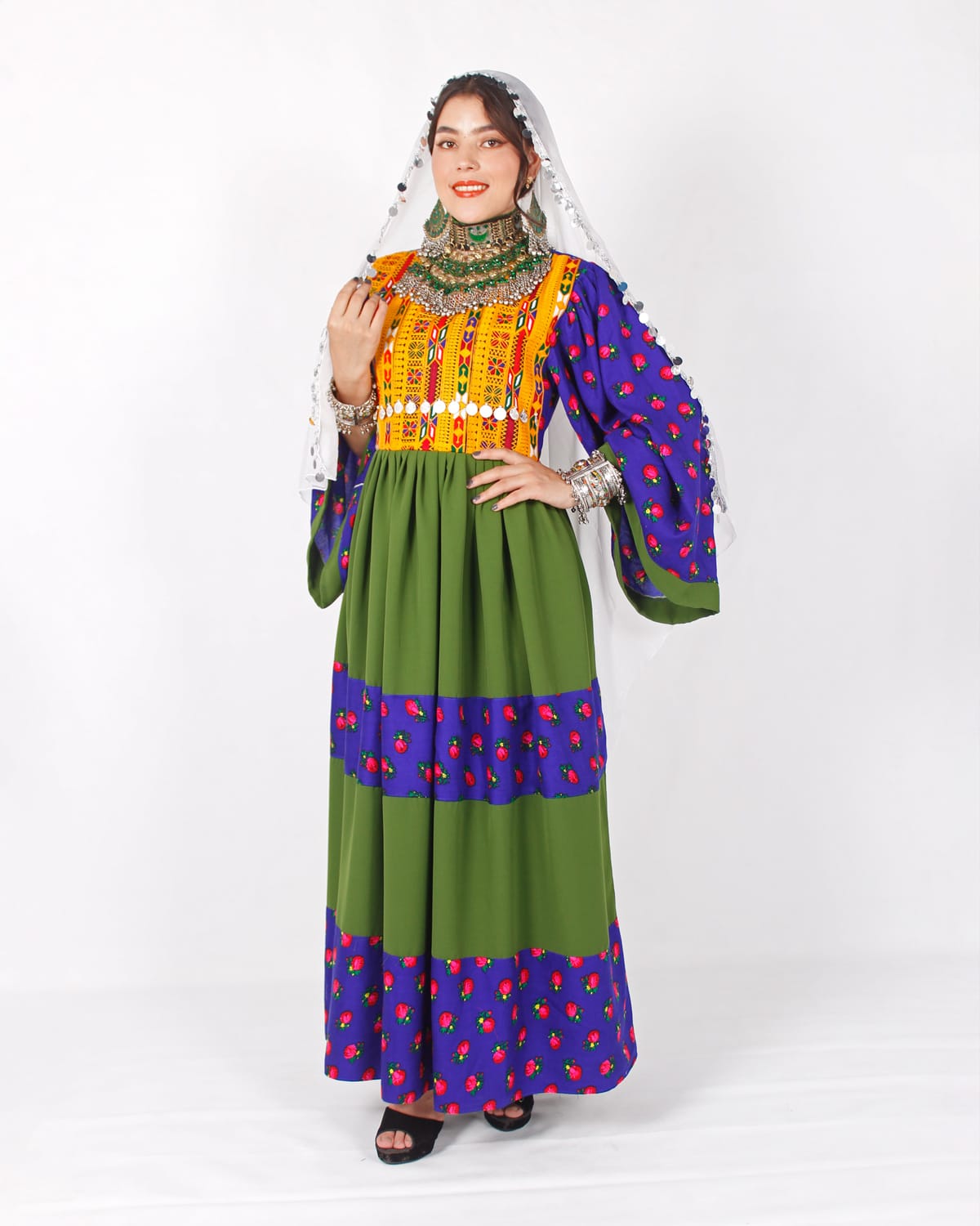 Elegant Long Green Golnegar Dress