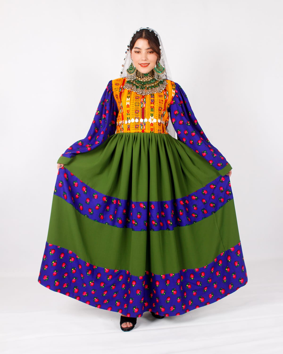 Elegant Long Green Golnegar Dress