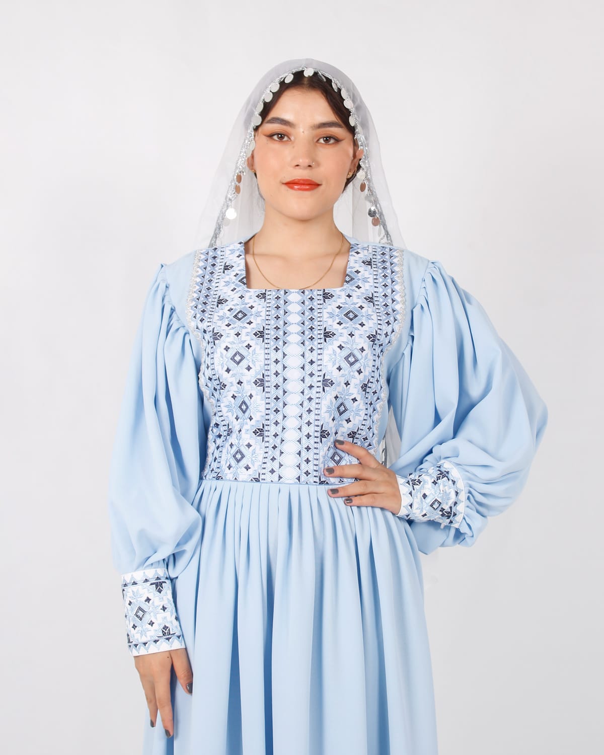 Elegant White Long Afghani Dress with Yakhan & Sleeve Embroidery