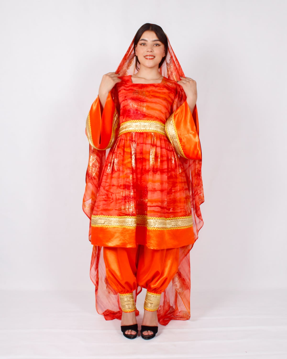 Short Orange Afghani Dress from Golnegar Handicrafts