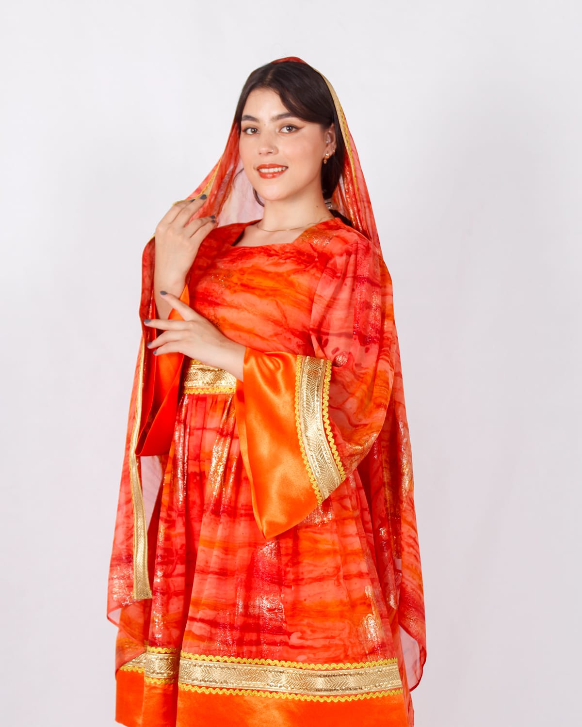 Short Orange Afghani Dress from Golnegar Handicrafts