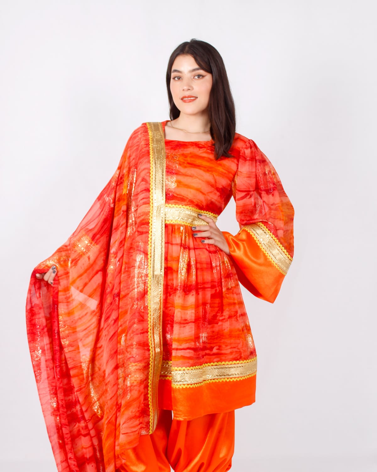 Short Orange Afghani Dress from Golnegar Handicrafts