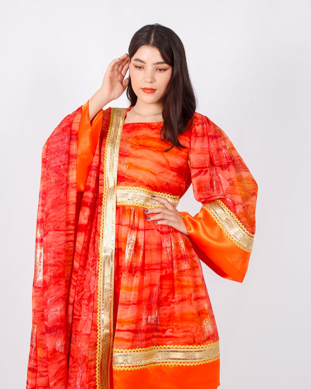 Short Orange Afghani Dress from Golnegar Handicrafts