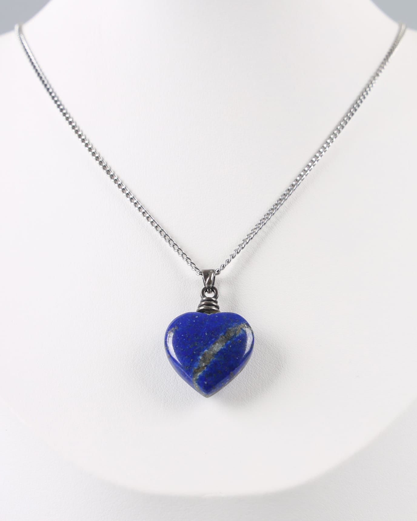 Heart-Shaped Lapis Lazuli Necklace- Silver Chain