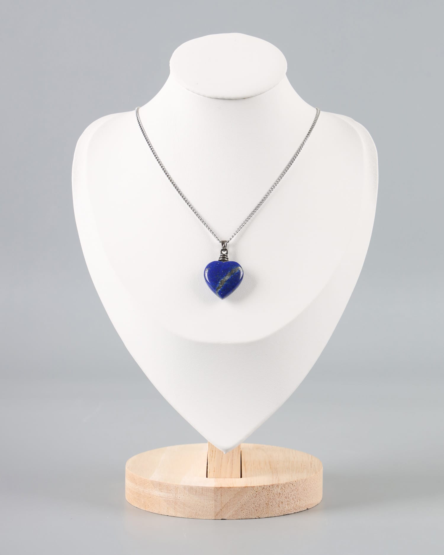 Heart-Shaped Lapis Lazuli Necklace- Silver Chain