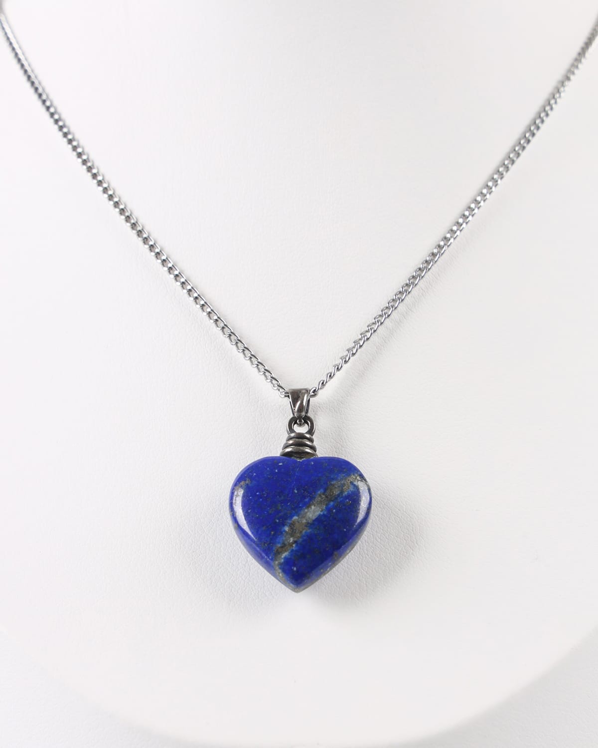 Heart-Shaped Lapis Lazuli Necklace- Silver Chain