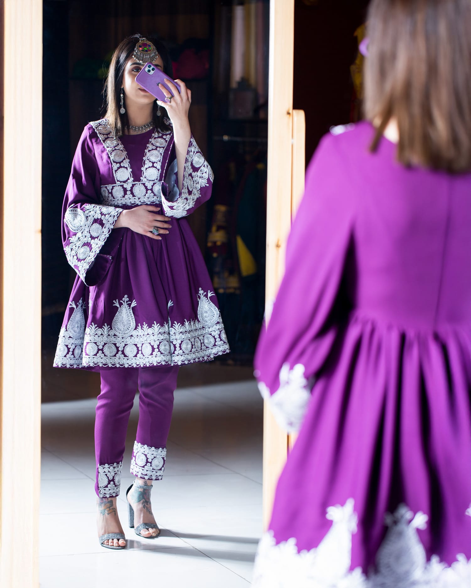 Purple Jarjad Dress with Floral Embroidery