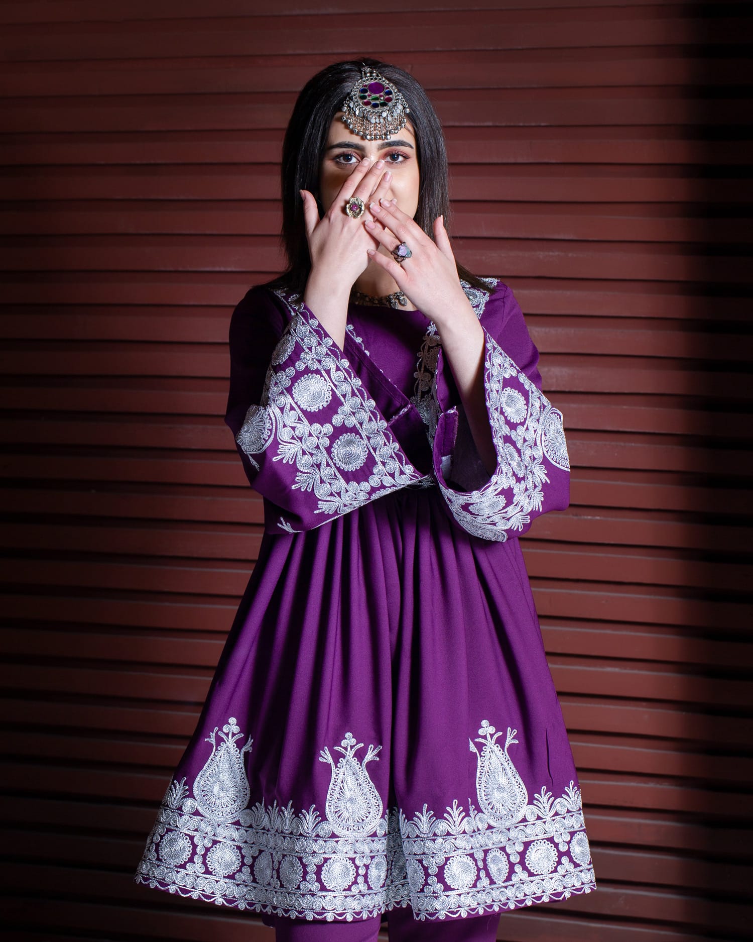 Purple Jarjad Dress with Floral Embroidery