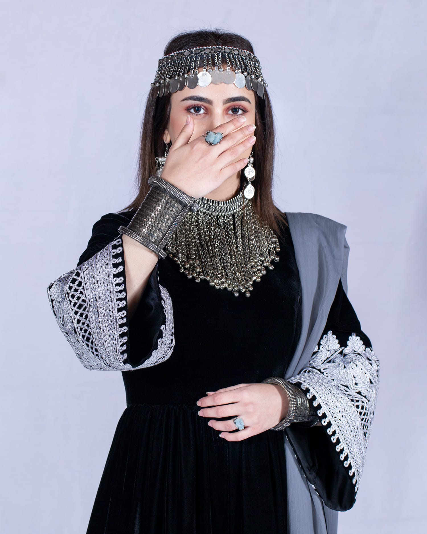 Afghan Dress with Embroidered Sleeves and Kuchi Style Trousers